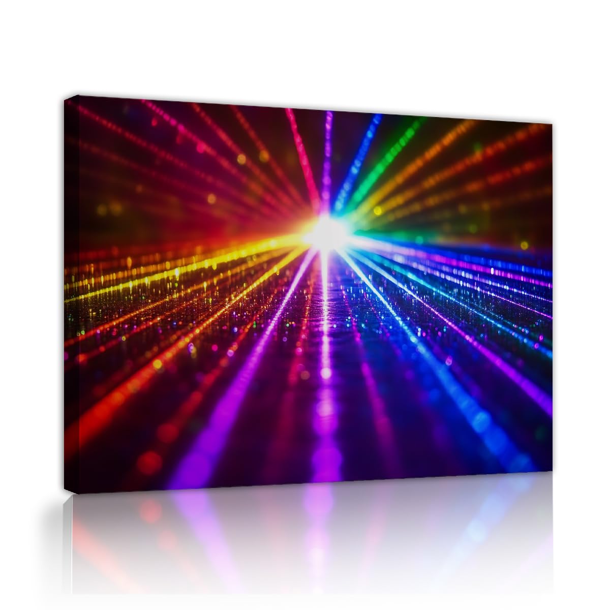 TOANGWALL Laser Beams Style Wall Art Game Room Rainbow Lights Pattern Framed Canvas Prints Club Party Techno Abstract Image Graphics for Bar Decor 80x95cm