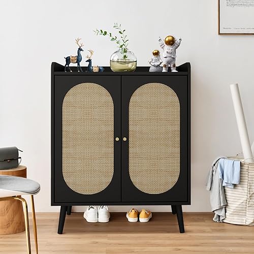 Miniatura 9 de affeivul Gabinete de almacenamiento de zapatos de ratán, aparador de ratán natural y buffet con almacenamiento, gabinete de almacenamiento de ratán