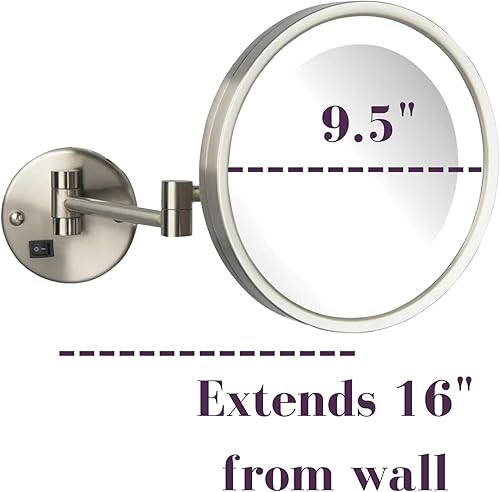 Miniatura 9 de Jerdon Espejo de maquillaje iluminado para montar en la pared, espejo de maquillaje con aumento 5X y brazo de montaje en pared, espejo de 9.5