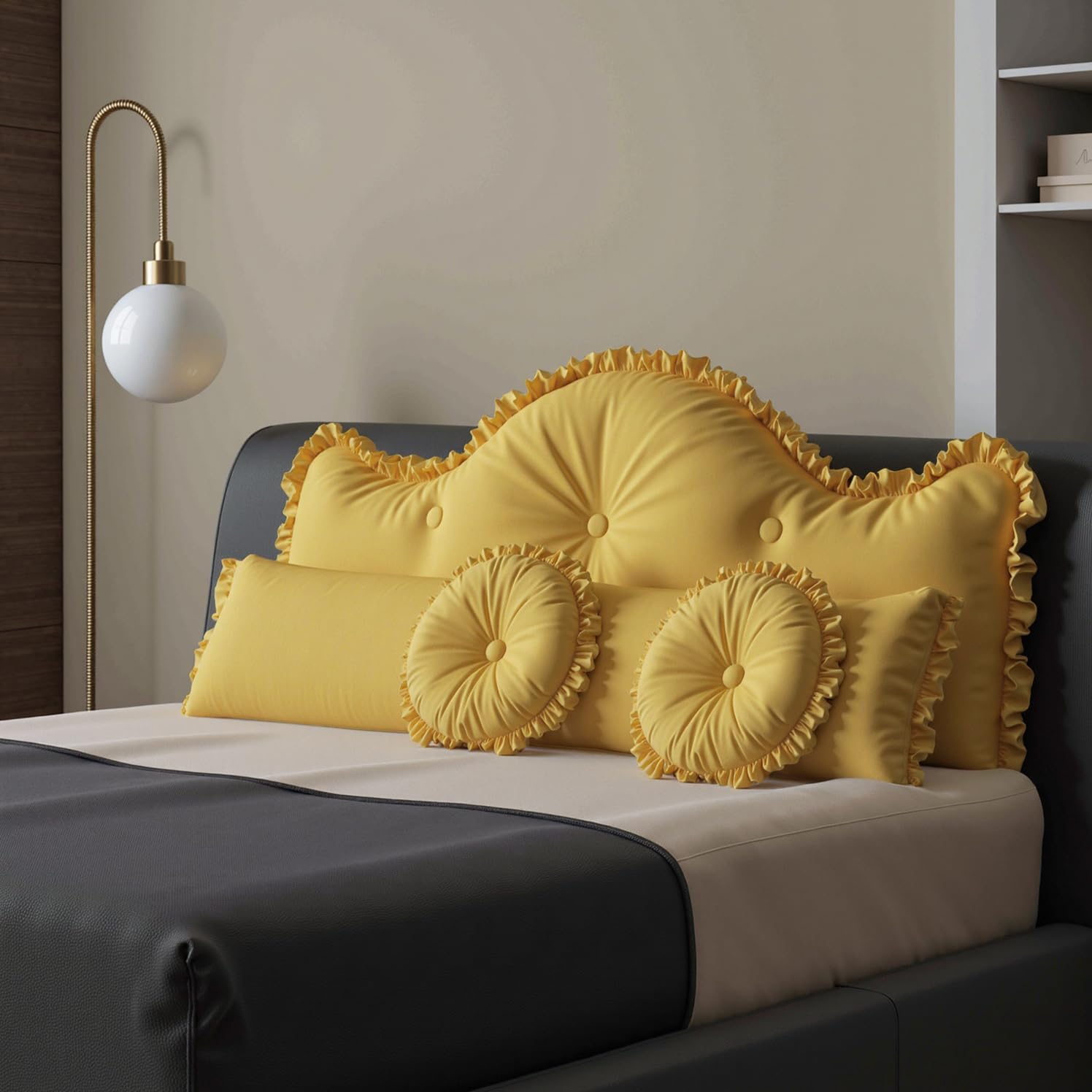 LELEFIDO Large Headboard Pillow Bed Rest Reading Pillow, Sofa Backrest Long Pillow, European Headboard Pillow with 1 Pack Neck Roll Pillow and 2 Round Cushions, Removable Cover