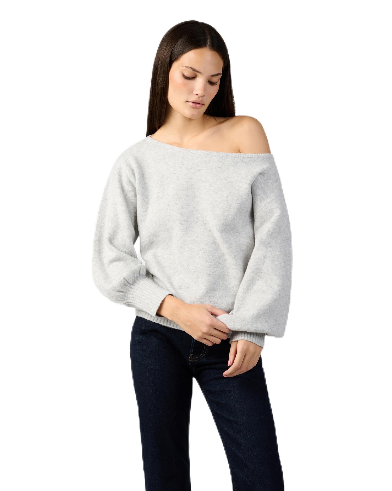 WEWOREWHAT Womens Off The Shoulder Balloon Sleeve Sweater