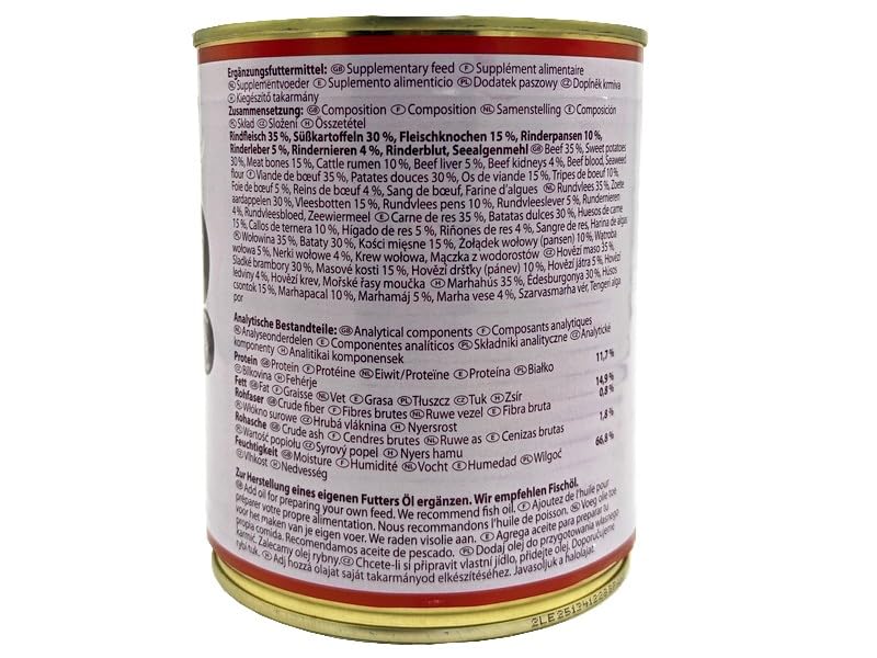 Lunderland Rind Menü Plus 2 x 800g Dose (insg. 1,6kg) I Hundefutter I mit Rindfleisch, Süßkartoffel, Fleischknochen,Pansen, Leber, Niere, Rinderblut, Seealgenmehl I Nassfutter I Dosenfutter