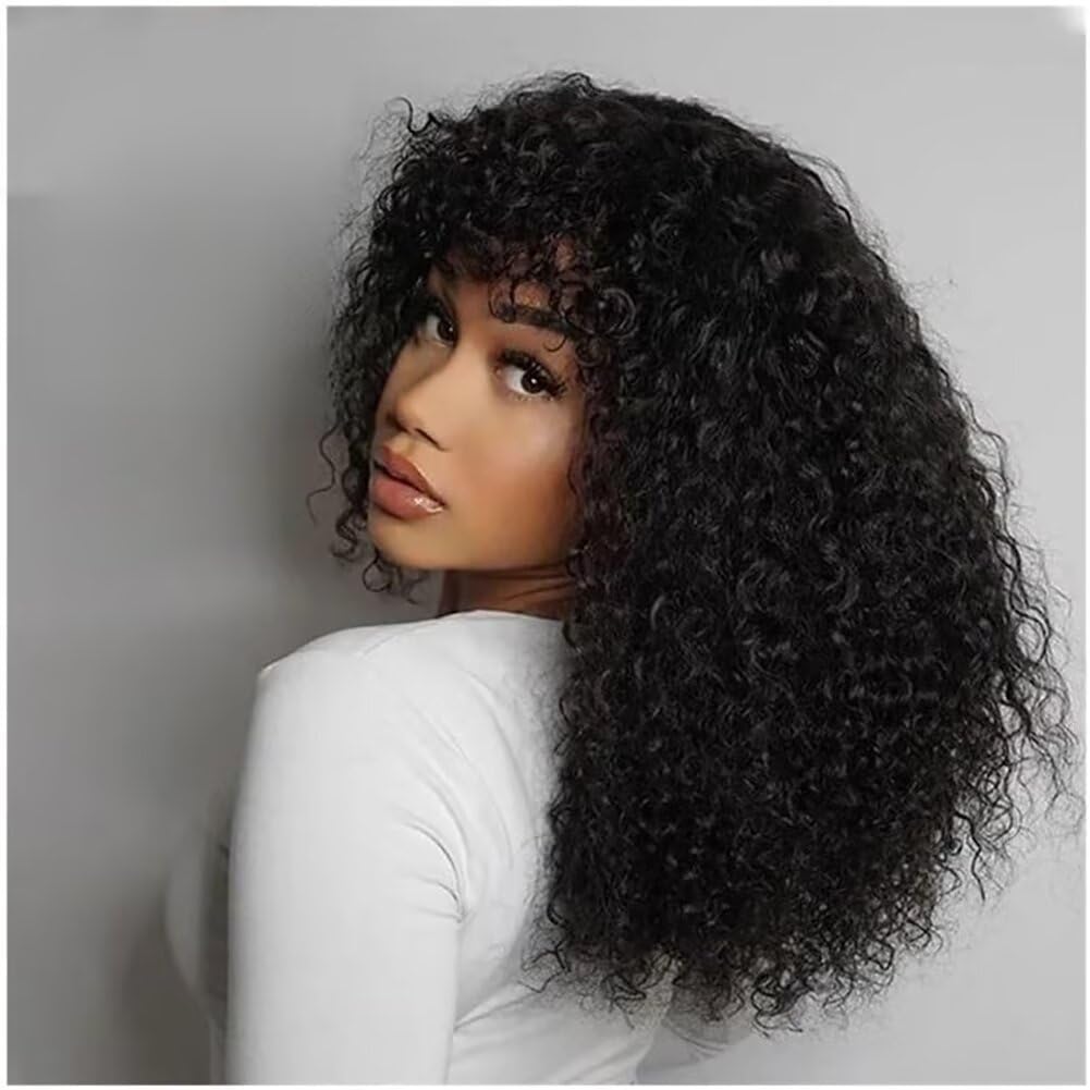 Parrucche Per Capelli Umani Hmuan Hair Wig With Bangs 180% Density Kinky Curly Wig for Women Brazilian Virgin Parrucche Ricci Nera Con Frangia 18 inch