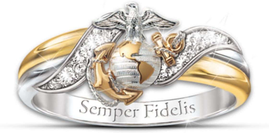 Bradford Exchange USMC Women's Embrace Ring with Sculpted Marine Corps Emblem by The