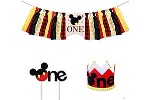 Customized Mickey Mouse 1st Birthday Banner with Cake Topper and Hat