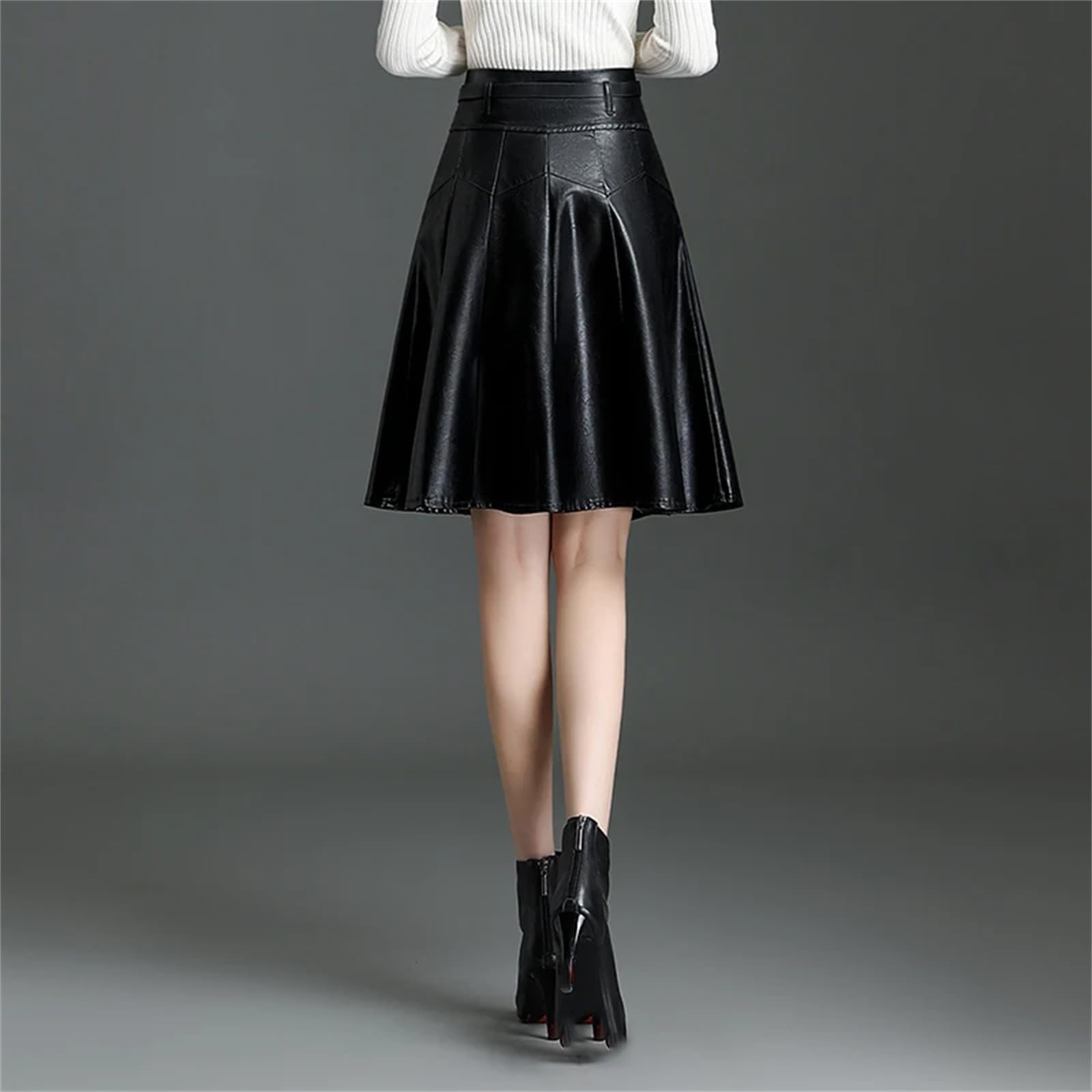 Falda de piel sintética para mujer, para otoño e invierno, cintura alta, elegante, corta, plisada, falda para botas
