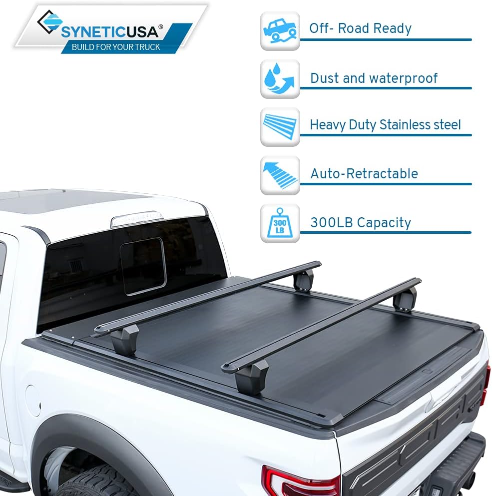 Syneticusa AR Automatic Retractable Truck Bed Cover with Crossbars for Colorado/Canyon 2015–2022 | 6ft (74”) Bed | Aluminum Hard Tonneau Cover | One-Person Installable | Waterproof, Low-Profile