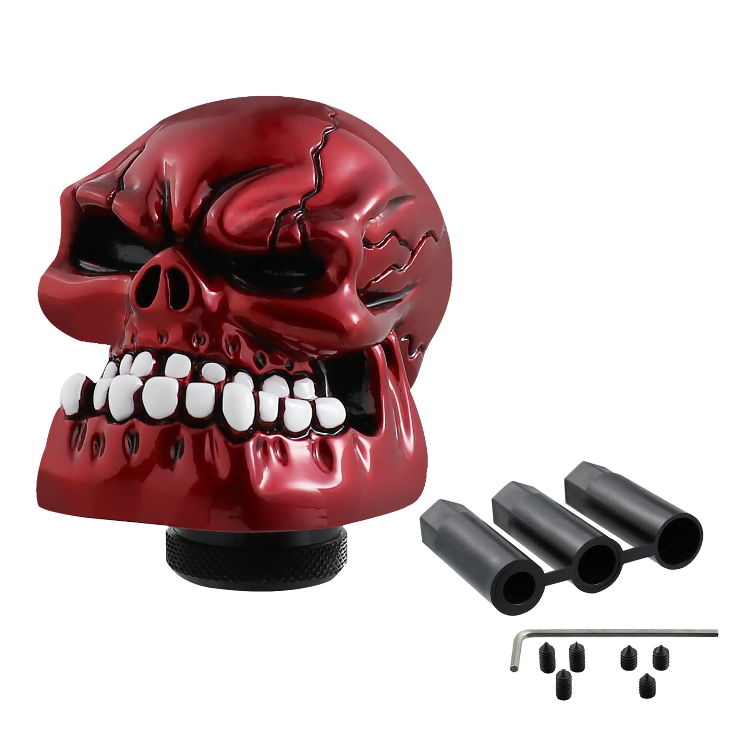 Bashineng Skull Shift Knob Transmissions Gear Shifter Stick Handle Shifting Lever Fit Most Manual Automatic Cars Truck SUV (Red)