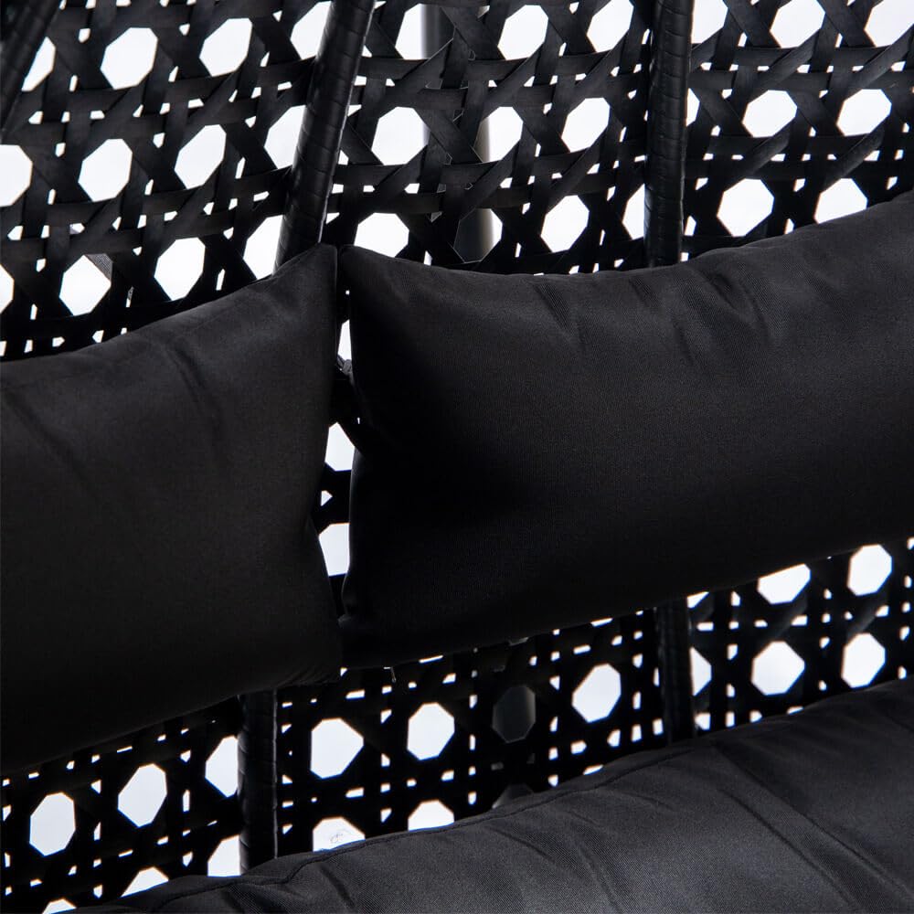 Home Deluxe Polyrattan Hängesessel Kissen Twin - Schwarz 105 x 41 x 45 cm inklusive Sitz-, und Rückenkissen, UV-beständig | Hängestul, Hängesitz
