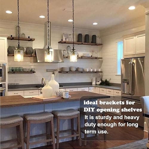 Miniatura 18 de Soportes para estantes de 12 pulgadas, 4 unidades, soporte de pared negro resistente con borde para estantes flotantes, soporte de estante de metal