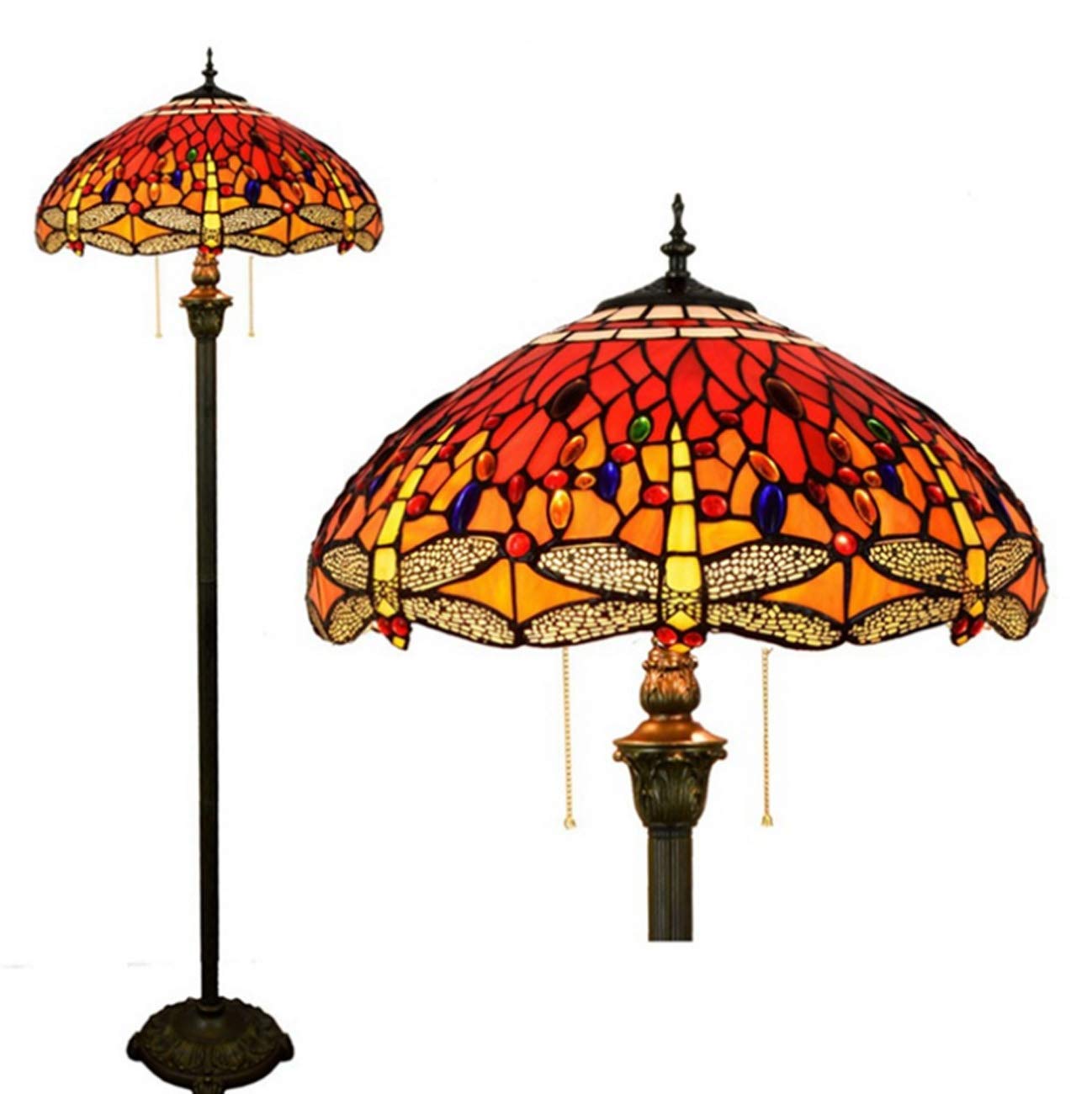 IUokLU Tiffany Style Floor Lamp,Vintage Dragonfly Decoration Standing Light With 18" Stained Glass Shade