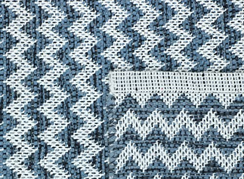 Image of The Home Talk Zig Zag Cotton Area Rug - Carpets Suitable for Living Room, Bedroom, Dining Room, Home Decor - Handcrafted Traditional Rectangular Rugs - Non-Skid | 2' X 3' - Ash Blue |