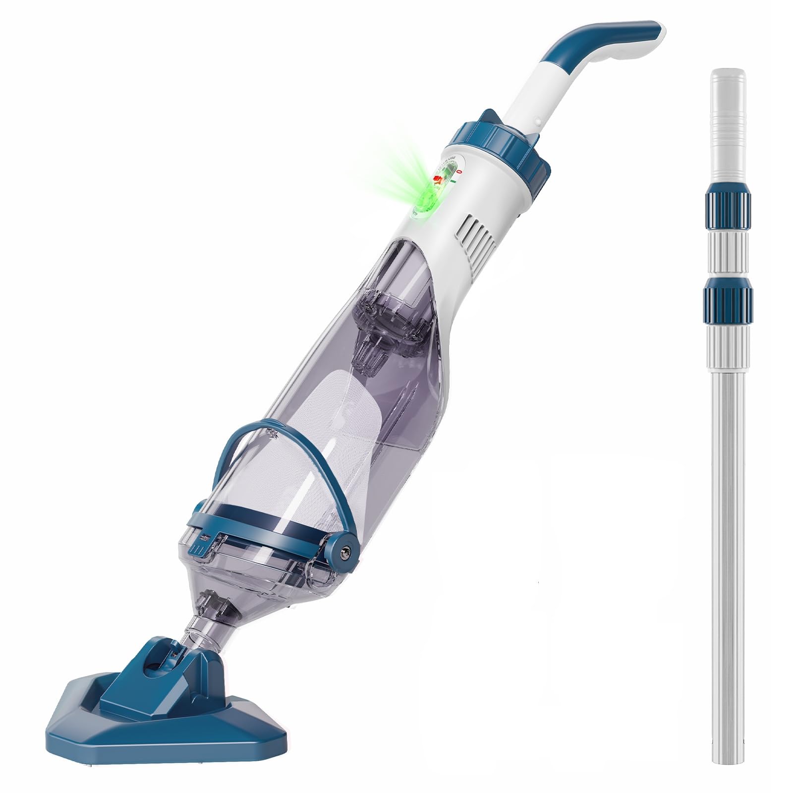 Enhulk Poolsauger Akku, Pool Bodensauger mit Betriebsdauer bis zu 60 Minuten, 222cm Teleskopstange, Poolreiniger mit 4 Filter, Absaugung bis zu 4200L/H, Ideal für oberirdische Pools/Spas usw, Blau
