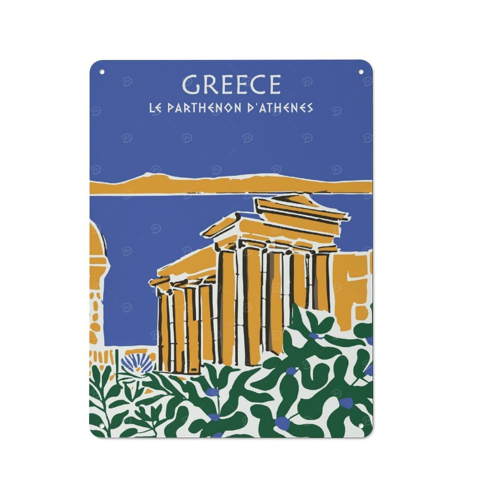 Junmoney Style-18 Greece Le Parthenon Retro Metal Wall Sign 40X30cm For Living Room Or Hallway, For Collectors Decorating Living Rooms And Hallways