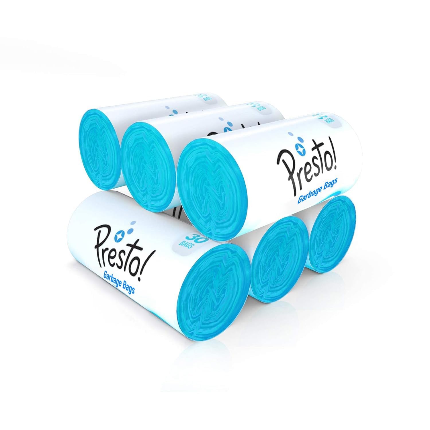 Amazon Brand - Presto! Garbage Bags | Medium | 180 Count | 30 Bags X 6 Rolls | 19 X 21 Inches | For Dry Waste | Blue