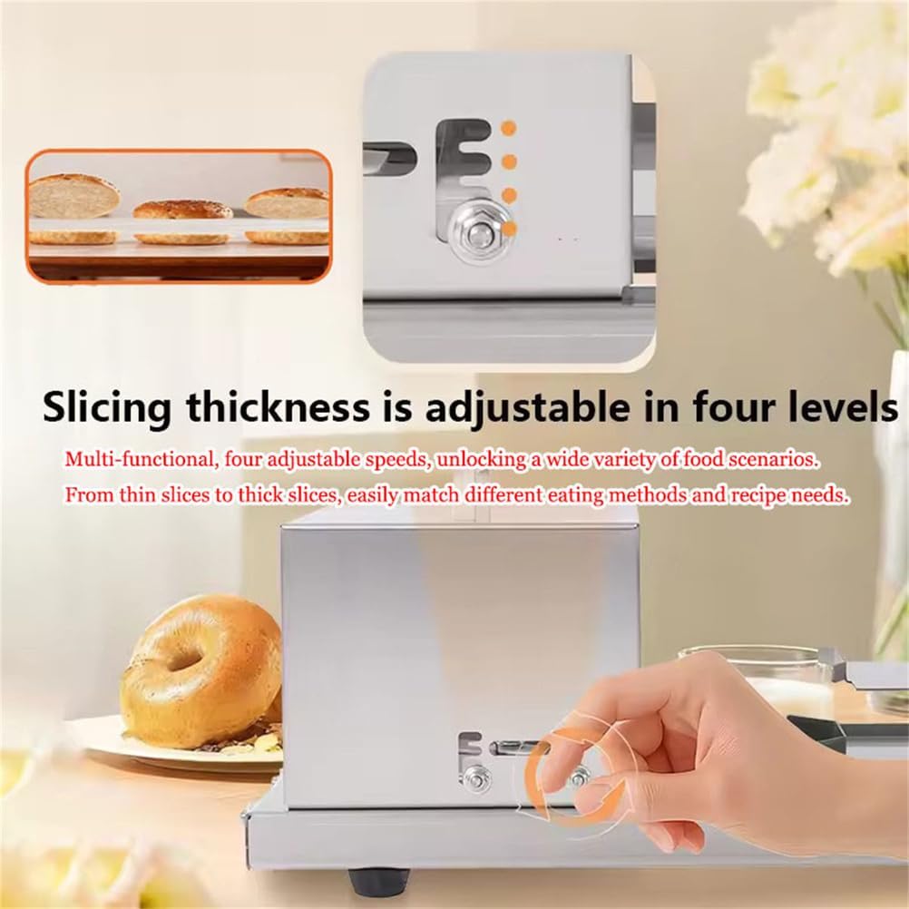 Manual Commercial Hamburger Bread Slicer Machine, Push-Pull Stainless Steel Bread Slicer Cutter with Stainless Steel Blade & 4 Cutting Thickness, Fast Production Time, Simple Operation, for Bakeries