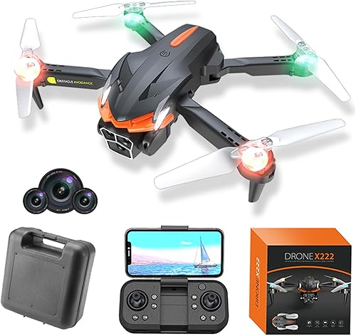ZX Mini dron con cámara y juego de iluminación, 1080P HD FPV Drone plegable con bolsa de transporte, 3 baterías, lente ajustable de 150,