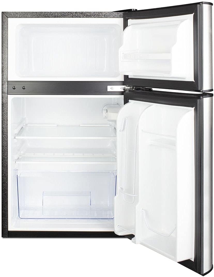 Summit Appliance CP34BSS 2-Door Refrigerator-Freezer, 19" Wide, 3.2 cu.ft Capacity, Adjustable Glass Shelf, Cycle Defrost, Adjustable Thermostat, Right Hand Door Swing, Leveling Legs
