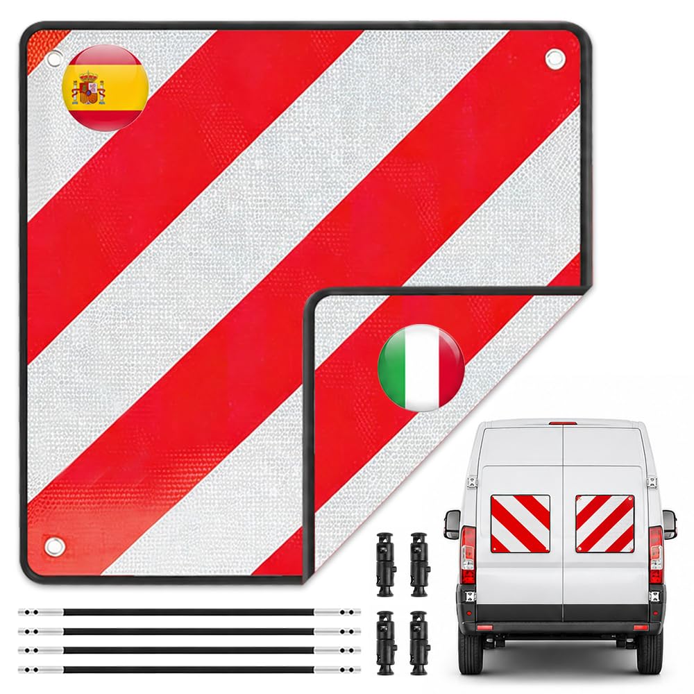 Warntafel Fahrradträger, ZMCVOE 2 in 1 Warntafel Italien Spanien, Warnschild Fahrradträger, Reflektierend Warnschild Rot Weiß für Fahrradträger, Heckanhänger, Wohnwagen (50 * 50cm) (1 Stück)