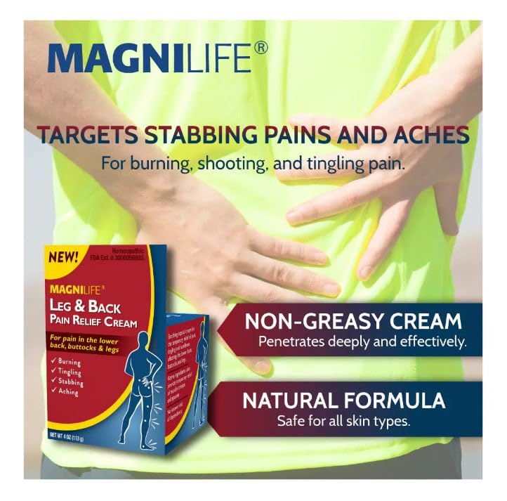 Image of MagniLife Leg & Back Pain Relief Cream (4 oz, 2 Pack), Topical Support for Leg Pain & Lower Back Discomfort, Fast Absorbing, No Residue, Mild Scent, Massage-In Formula