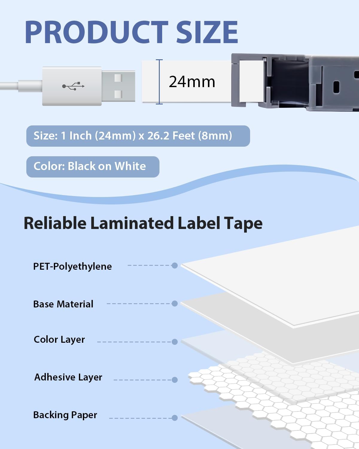 10-Pack TZ Tape 24mm 0.94" Laminated White Compatible for Brother P Touch Label Tape TZe-251 TZ-251 TZe251 TZ251 1 Inch Refills for Ptouch PT-D600 PT-D610BT D410 D400 Label Maker