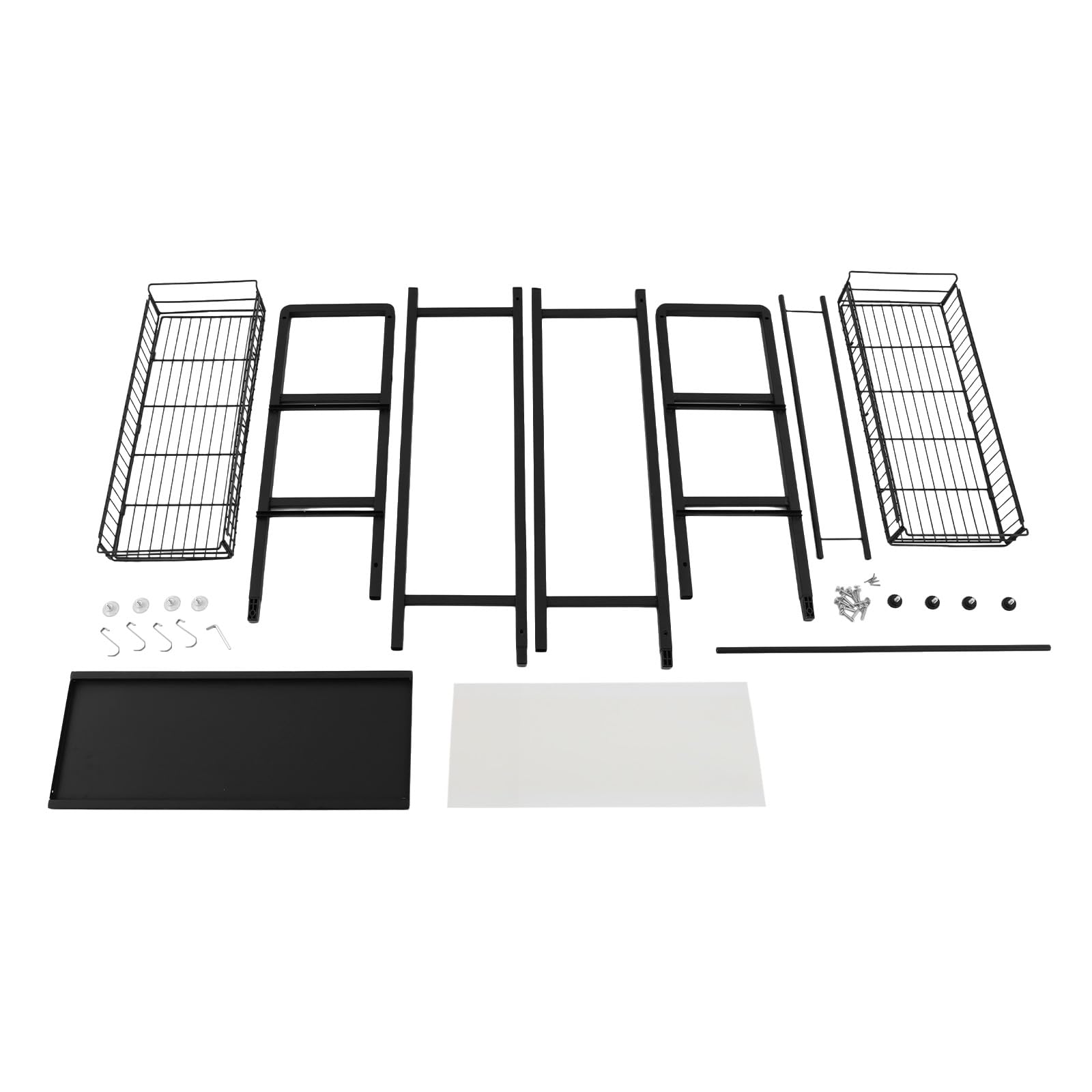 Estantería para lavadora de 3 niveles, color negro, estantería de baño, dos cestas de almacenamiento, con ganchos, ahorra espacio, reposapiés antideslizantes, 70,5 x 26 x 157,5 cm