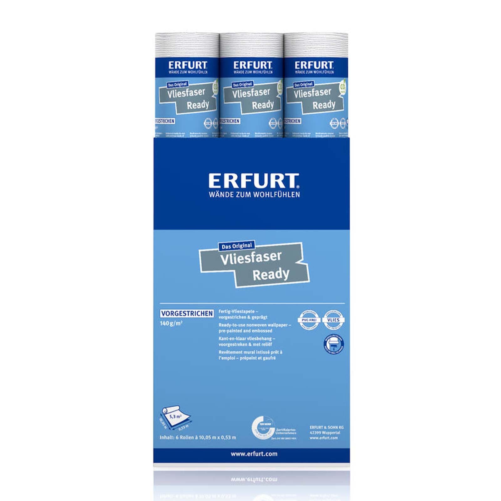 Erfurt Vliesfaser Ready 302 Vliestapete 10.05X0.53 weiße Fertigtapete 6 Rollen 1004371