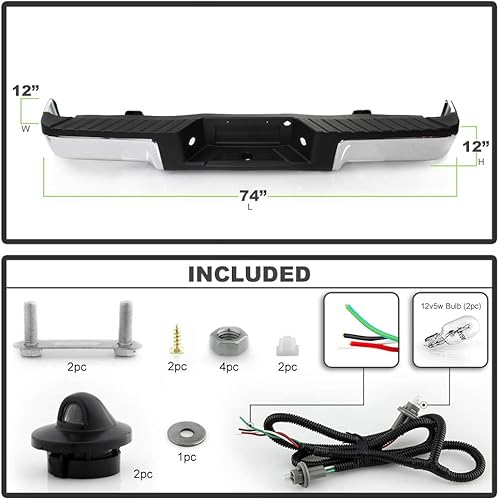 Miniatura 2 de ACANII - Para Ford F150 Pickup Styleside Bed 2009-2014 sin sensor y agujero de enganche de acero cromado completo de parachoques trasero