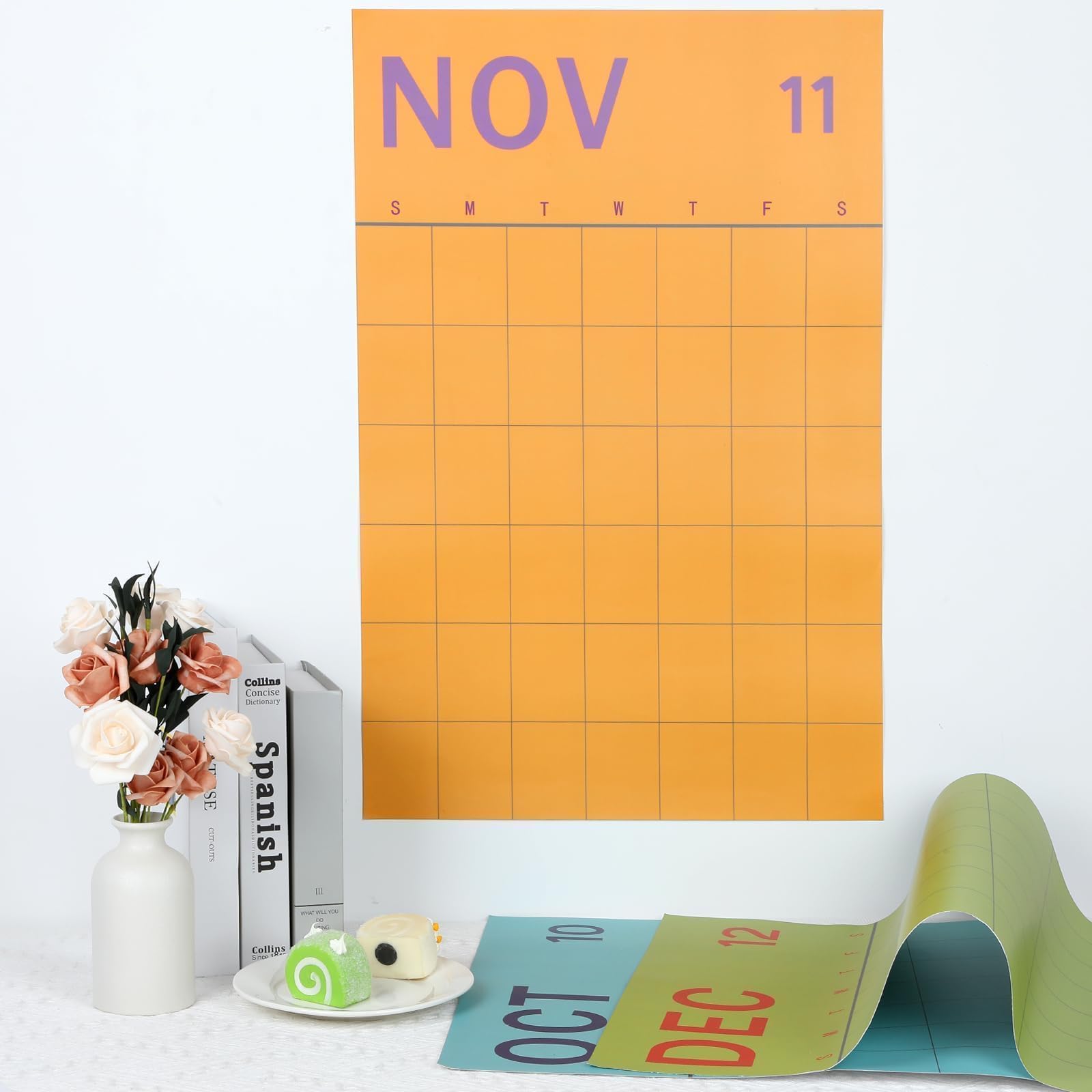 Justforjoyful Calendarios de pared verticales mensuales sin fecha, tamaño grande, planificador de pared de 12 meses con calcomanías adhesivas, calendario mensual de papel colorido 2025 para la