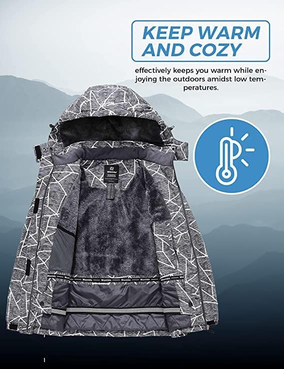 Wantdo Giacca da Sci Montagna Invernale Parka da Neve Caldo con Cappuccio Cappotto da Snowboard Giubbotto da Escursionismo Impermeabile Donna