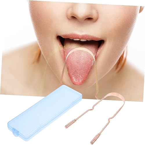Miniatura 8 de Healifty Raspador de lengua de cobre, 2 piezas, raspador de lengua de cobre, raspador de lengua con estuche de viaje, limpiador de lengua de metal,