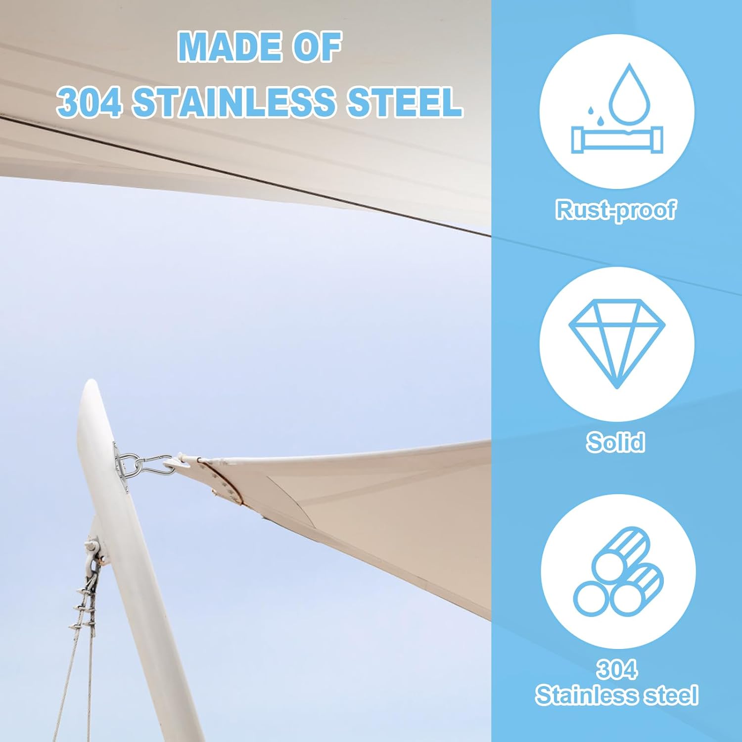 Sun Shade Sail Hardware Kit 304 Stainless Steel Awning Fixing Installation Kit Adjustable Shade Sail Mounting Kit Awning Attachment for Square Triangle Rectangle Shade Canopy US(Style 1)