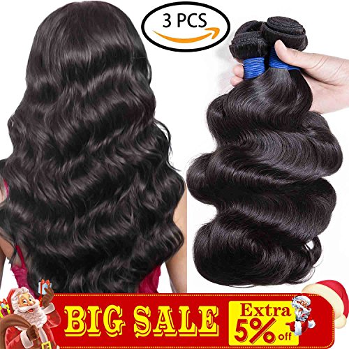SILKY 9A Brazilian Virgin Hair 3 Bundles 100% Unprocessed Body Wave Human Hair Extensions Natural Color (10"12"14")