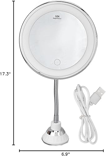 Miniatura 10 de Zetiling Espejo de maquillaje LED de aumento 10x, montaje en pared, redondo, 17.3 pulgadas de largo x 6.9 pulgadas de ancho, marco negro, estilo