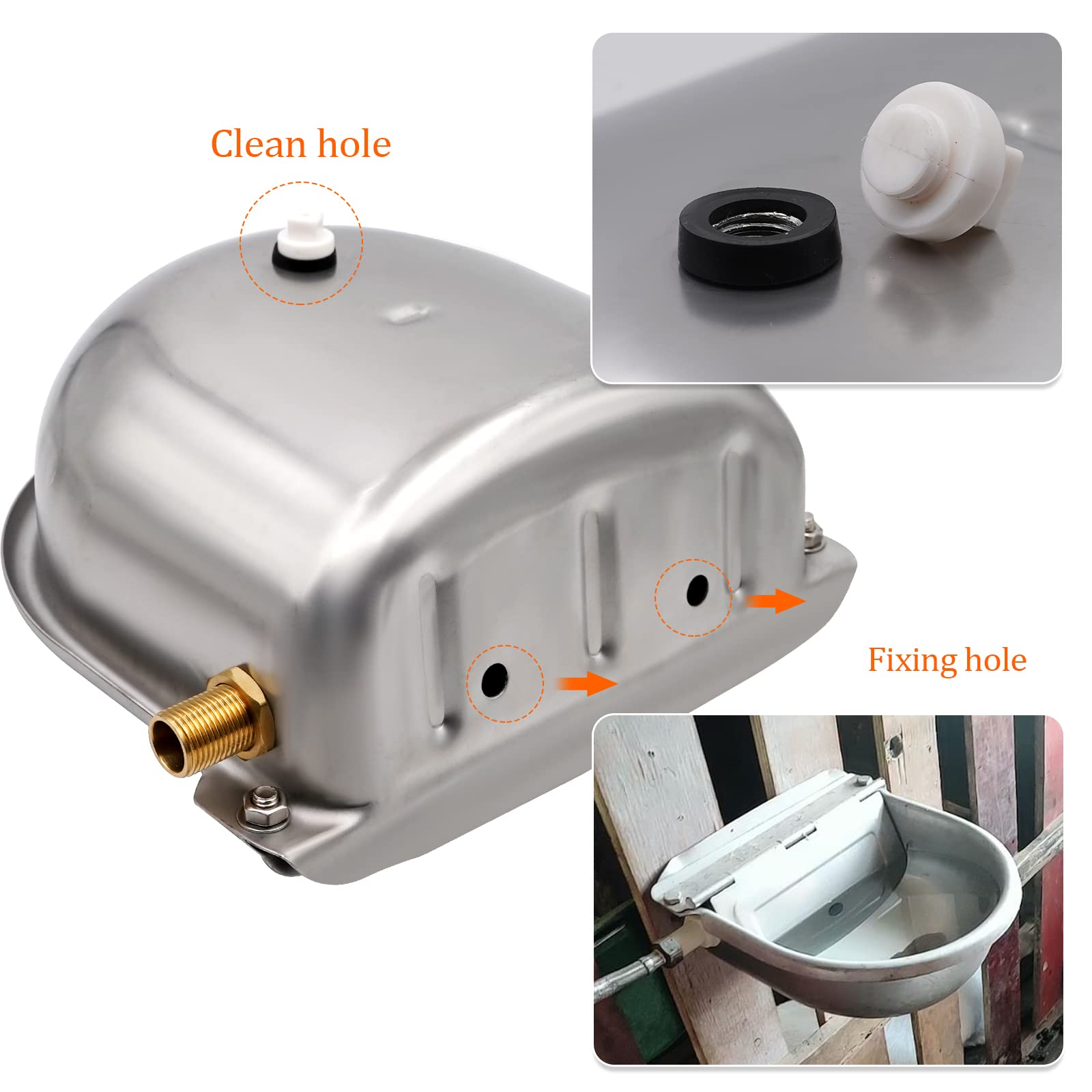 Abreuvoir Automatique en Acier Inoxydable avec Flotteur de Valve en Laiton, Connecteur en Laiton et Bouchon de Vidange Abreuvoir pour Bétail, Chien, Chèvre, Cochon