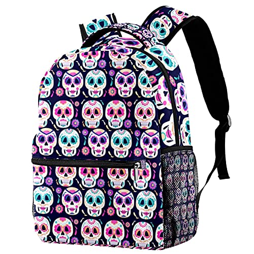 Sac à dos imprimé tête de mort colorée et fleurs style moderne