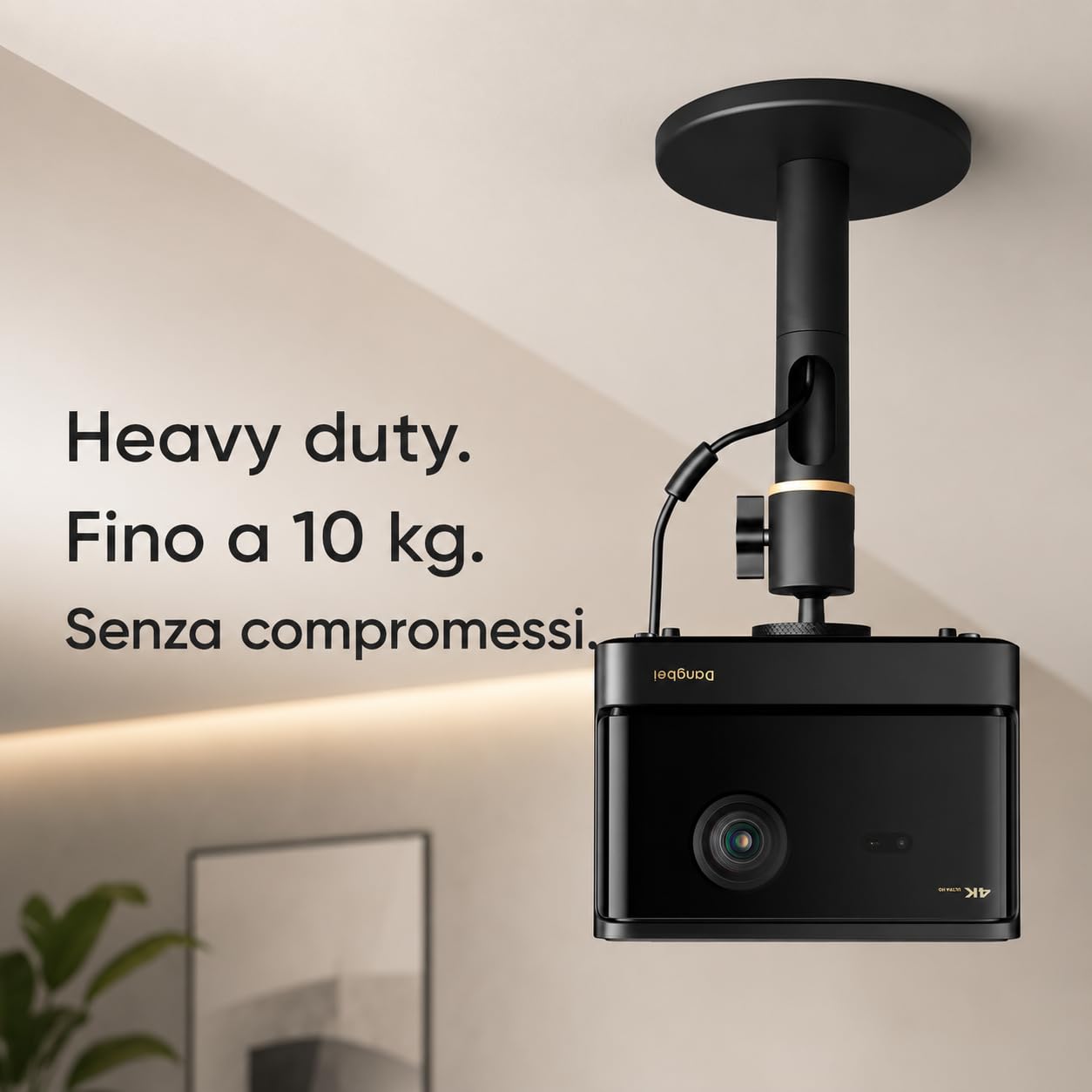 Staffa a Soffitto e Parete per Proiettore – Supporto Universale, Portata 10 kg, Regolabile 15-45 cm, Filettatura 1/4", Alluminio Al6063, Rotazione 360°, Cavo Nascosto