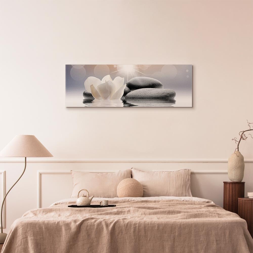 murando - Quadro Fiori Giglio 150x50 cm - 1 pezzo Stampa su Tela XXL Quadri Moderni Murale Moderno Grafica Decorazioni da Parete per il Soggiorno Floreale Pietre Beige Natura b-B-0268-b-a