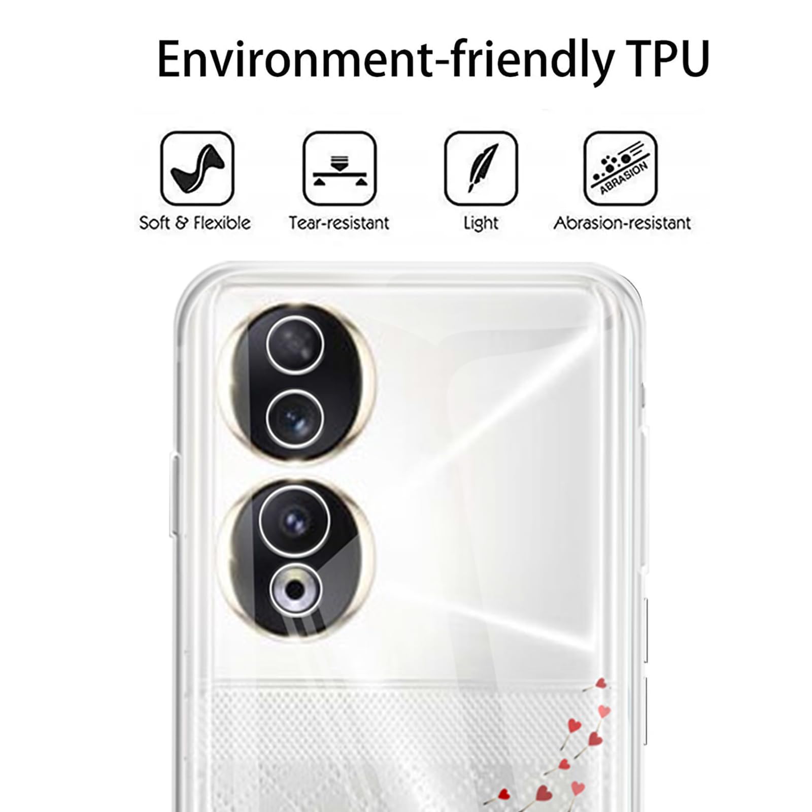 3 Custodie Silicone Morbido Per Honor 90 - Sottile E Anturto Con Disegni Cuore