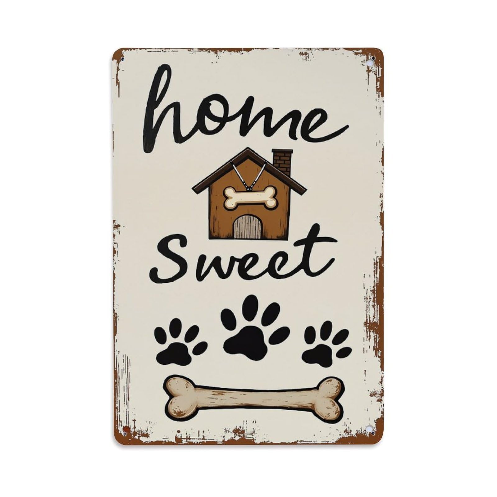 Jdfenggu Vintage Home Sweet Dog House Paw Prints Retro Metal Tin Sign, Decor Art Poster For Bar, Home, Man Cave, Kitchen, Laundry Room Gift 8X12inch