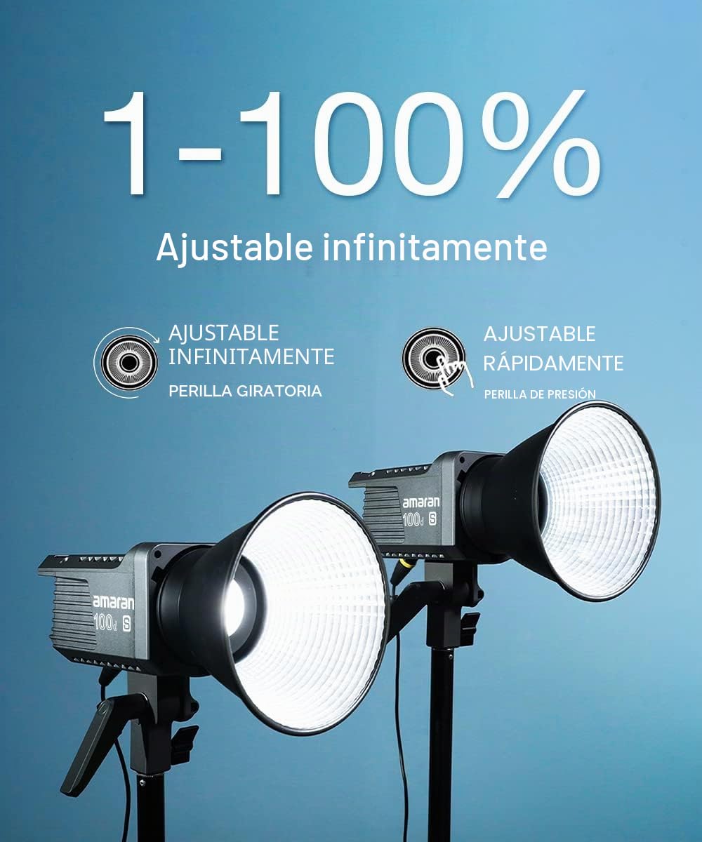 Aputure Amaran 100d COB Luz de vídeo LED, CRI/TLCI 95+ Luz de día 100W, Soporta Control Aplicativo Sidus Link, Fuente de alimentación AC/DC, 8 Efectos Luminosos Integrados