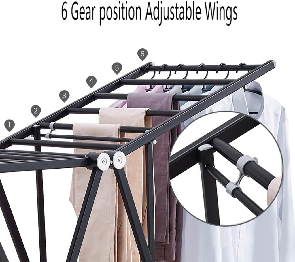 Laundry Rack, Airer-Gullwing Clothes Drying Large Space Metal Blacklaundry Black Loading Capacity 150Kg,