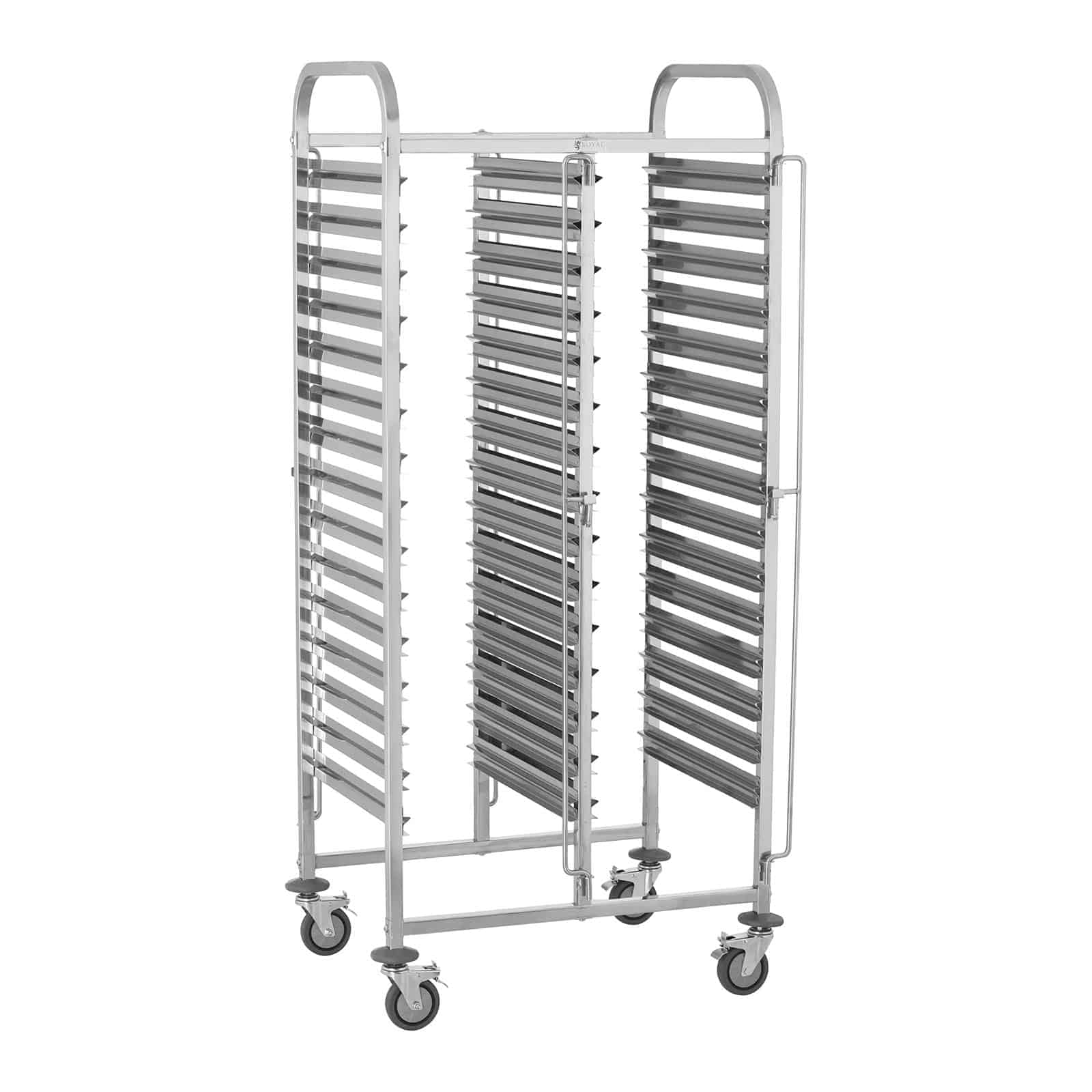 Royal Catering RCTW-30GN.1 Carrello Portavassoi Carrello Cucina Professionale (150 kg, Capacità 30 GN 1/1, Sicure Verticali per Contenitore) Acciaio Inox