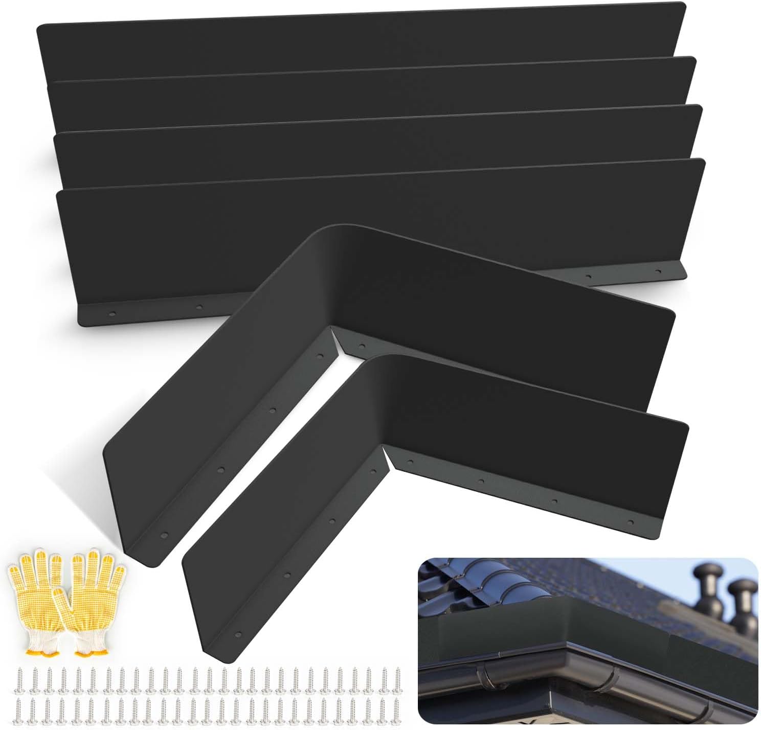 Blulu 4 Pcs Gutter Valley Splash Guards Metal Roofing Gutter Guard with