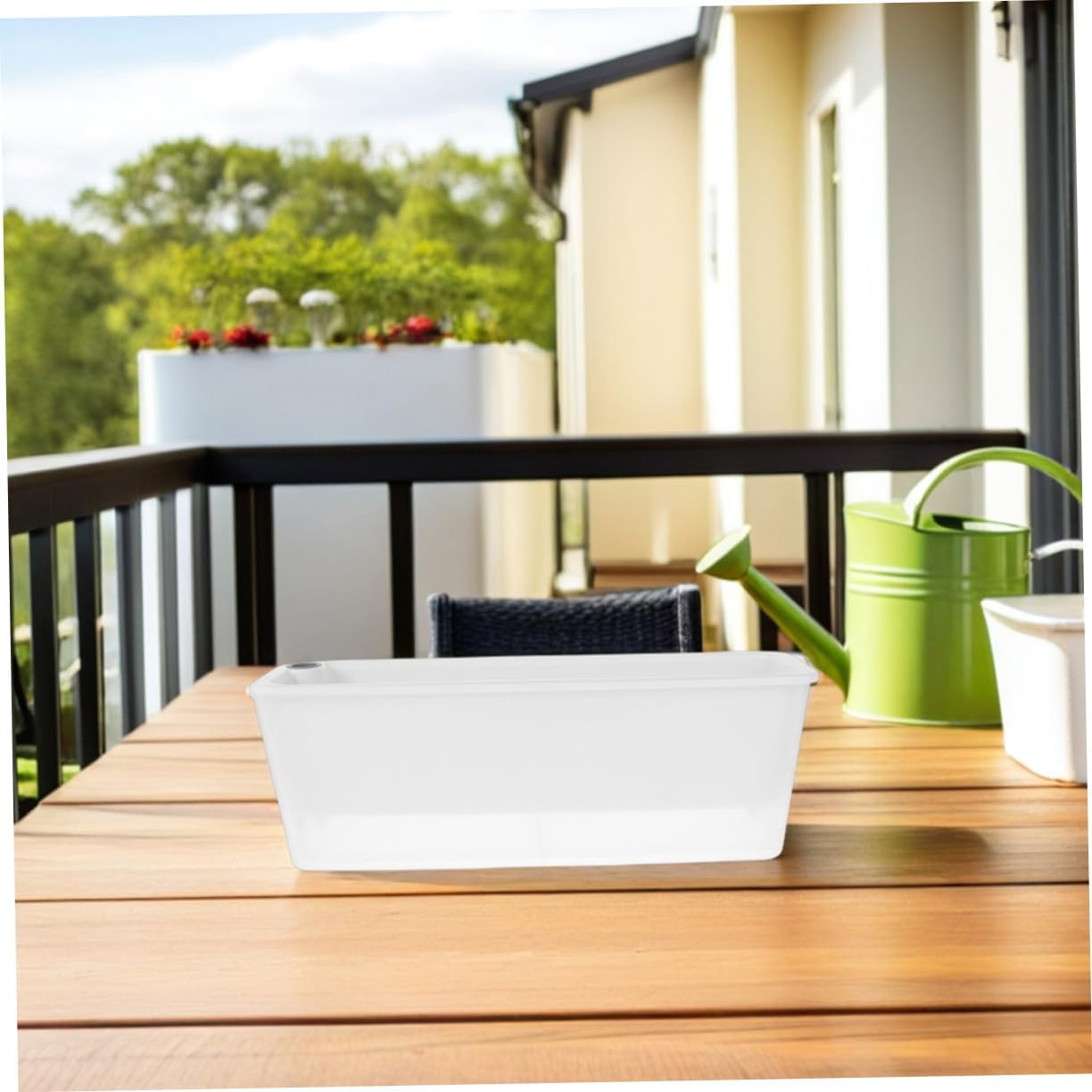 2Pcs Rectangular Self Watering Window Planters with Built Moisture Control Plastic Flower Boxes for Indoor-Outdoor Garden Vegetable and Herb Pots for Balcony and Patio