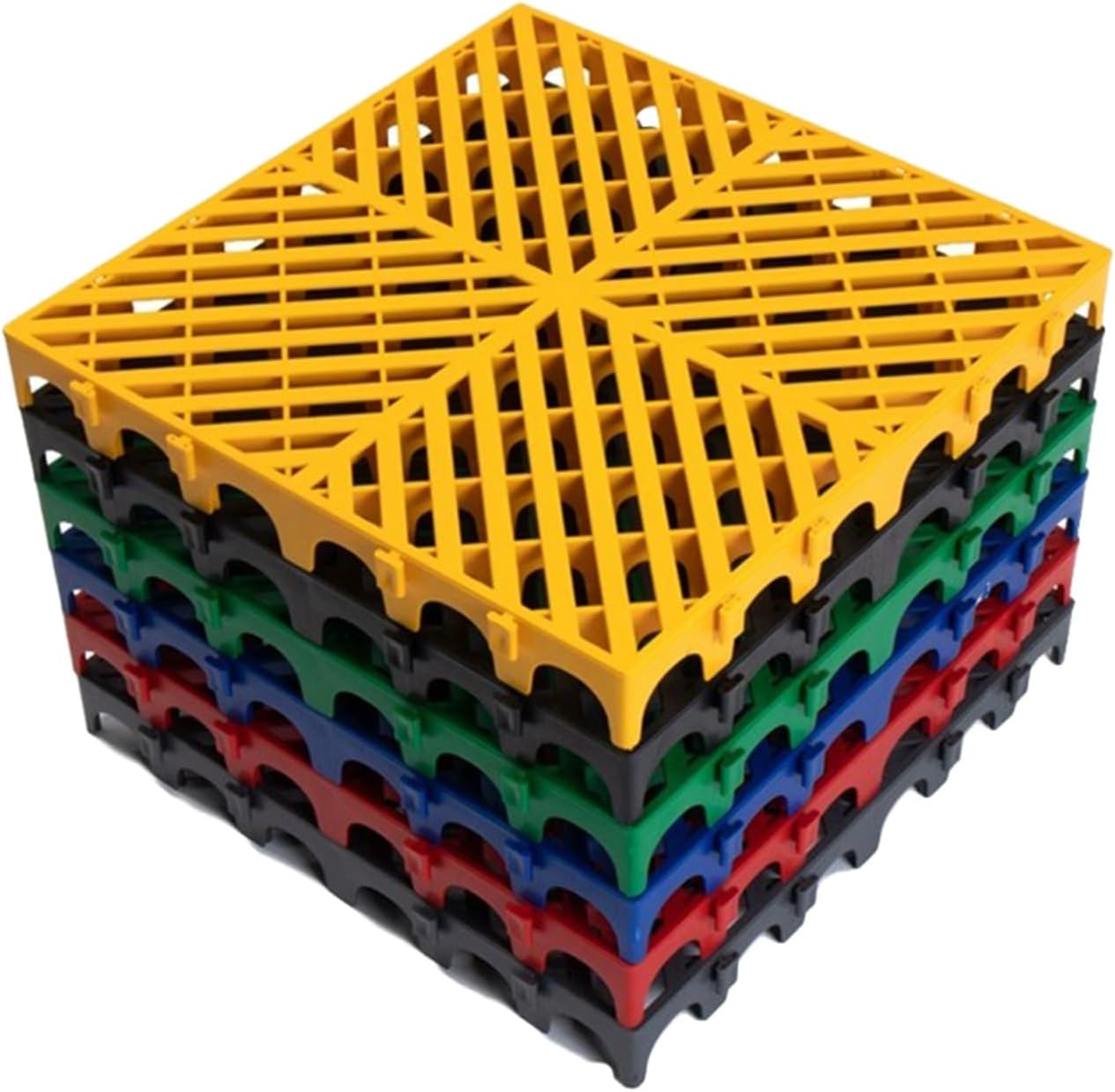 Heavy-Duty 50x50cm Modular Floor Tiles, 4 Blue All-Weather Drainage Grates for Garage, Bathroom & Utility Room, Quick-Drain, Easy to Clean, 4-Piece Set