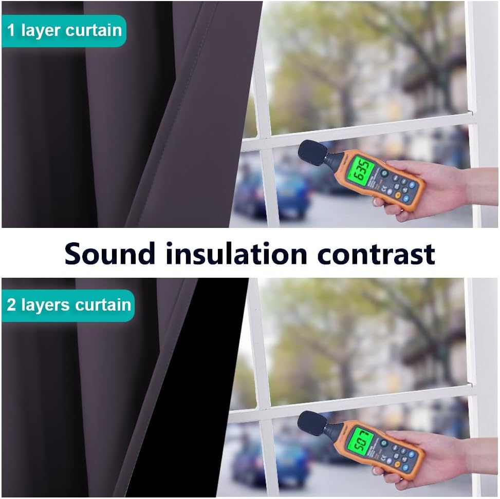  100% Blackout Lined Curtains, Greyish Purple, 1 Pair, 62" Width x 63" Length Each Panel, 2 Thick Layers Completely Blackout Window Treatment Thermal Insulated Drapes for Kitchen/Bedroom thumbnail