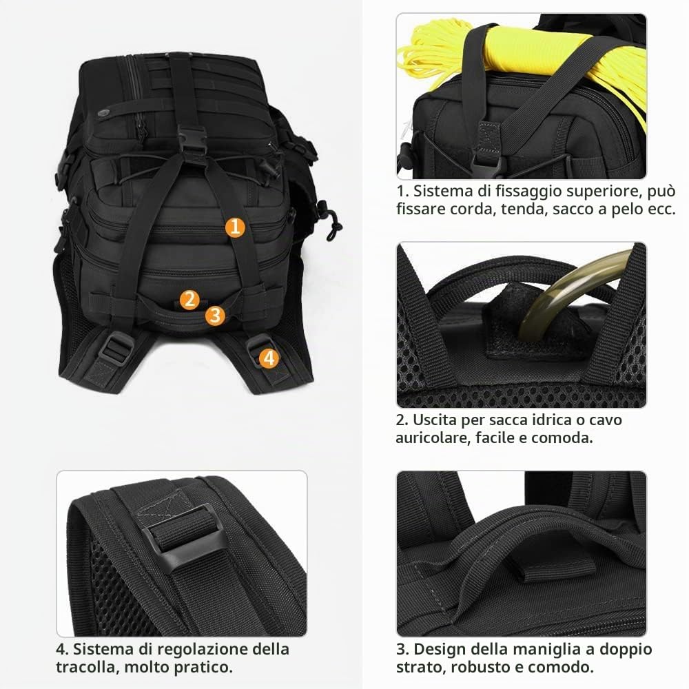 HUNTVP Zaino Militare 30L Zaino Uomo Sportivo Tattico 30 Litri, Miltec per Viaggio Trekking Ciclismo All'aperto Campeggio