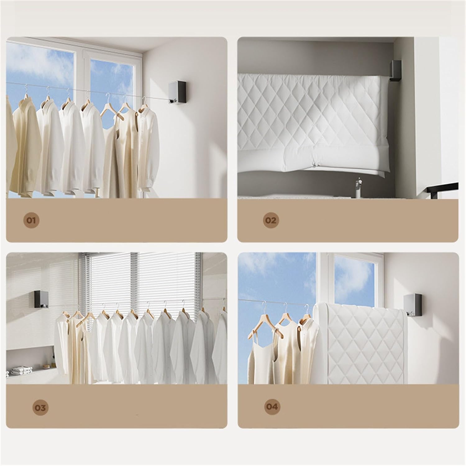 Clothesline Drying Clothes Bathroom Retractable Balcony Clothesline Retractable Indoor Stainless Steel Line