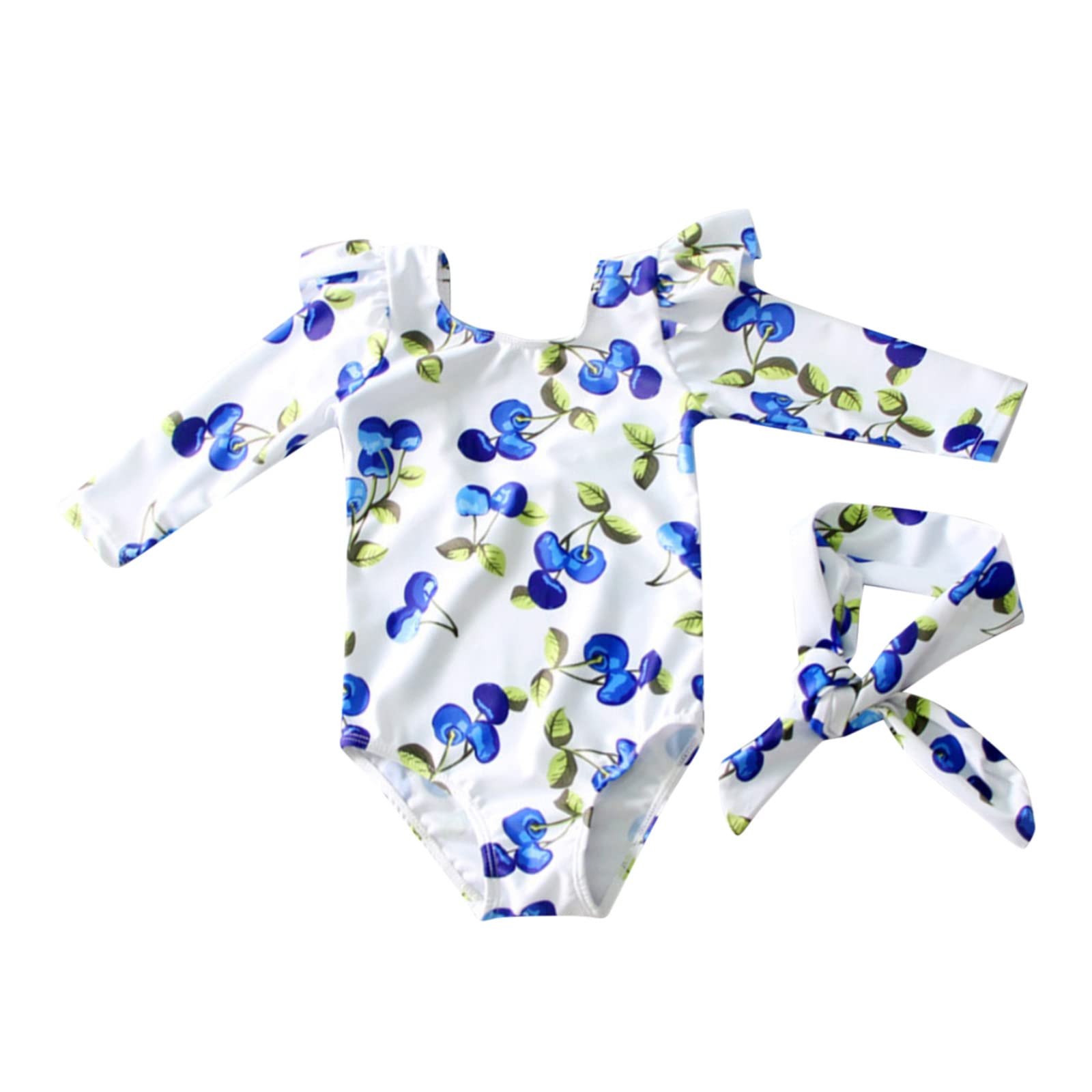 Generisch Bañador para niña de verano de manga larga para niñas, estampado floral, traje de baño de dos piezas, bikini con diadema